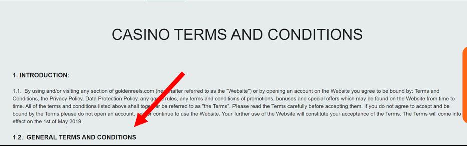 Example of placing a gambling terms and conditions of the Golden Reels